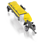 Vista frontal izquierda de un modelo a escala de Zürn Profi Cut 700 amarillo, con un cuerpo alargado y un bastidor gris.