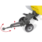 Vista angular desde arriba de un modelo de enganche a escala Zürn Profi Cut 700 gris, con dos ruedas y flechas de movimiento.