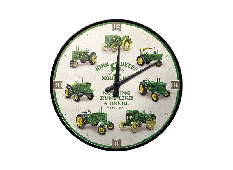 Wanduhr John Deere Junge auf Traktor ∅ 31 cm Echtglas Quarz Uhrwerk Blech Uhr 24 