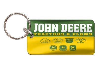 John Deere Schlüsselanhänger Schlüsselbund | CARBON Leder Drehen Runden  Metall Silber | Traktor Logo | Herren Damen Accessoires
