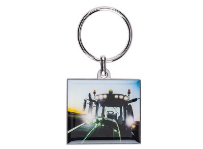 Porte-clés en métal avec photo de tracteur
